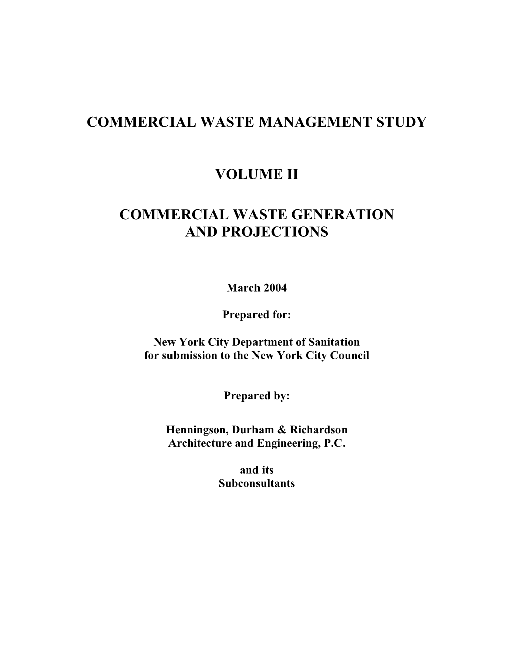 Commercial Waste Generation and Projections