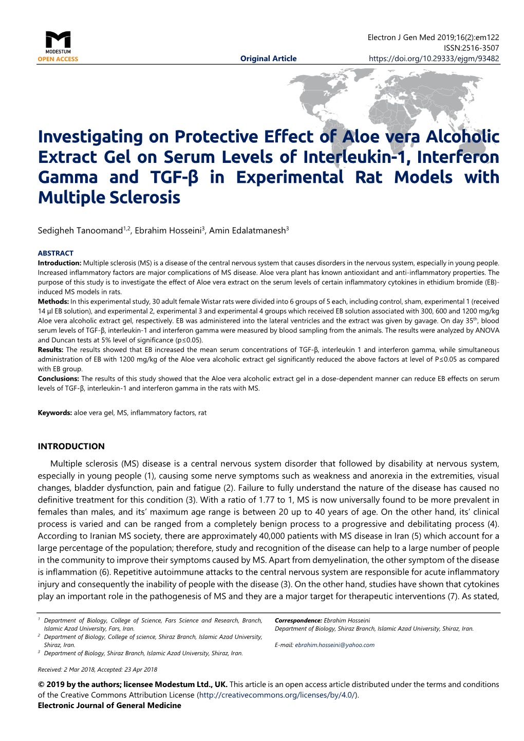 Investigating on Protective Effect of Aloe Vera Alcoholic Extract Gel On
