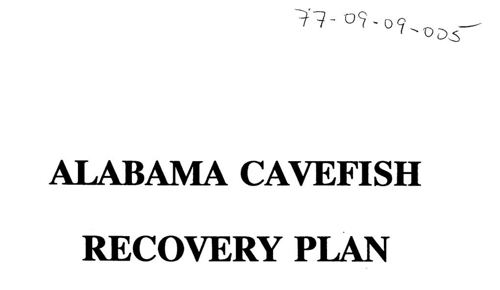 Alabama Cavefish Recovery Plan