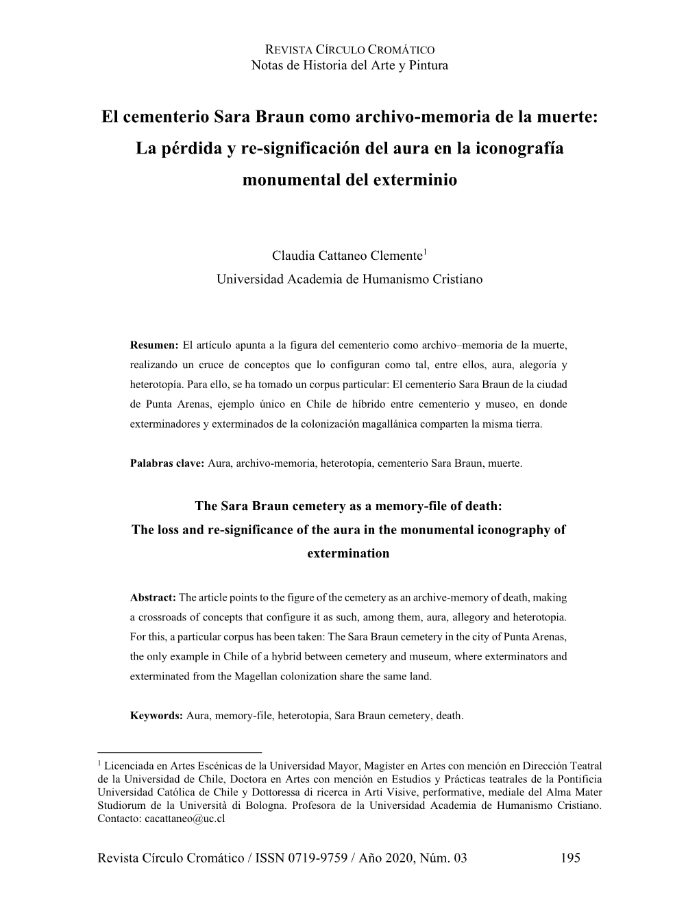 El Cementerio Sara Braun Como Archivo-Memoria De La Muerte: La Pérdida Y Re-Significación Del Aura En La Iconografía Monumental Del Exterminio