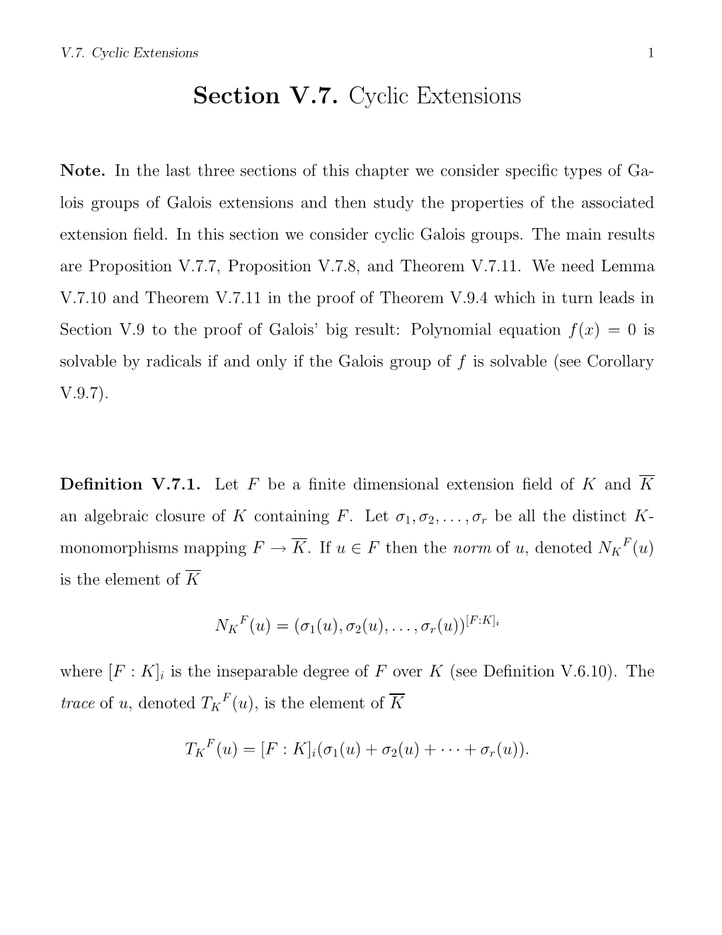 Section V.7. Cyclic Extensions