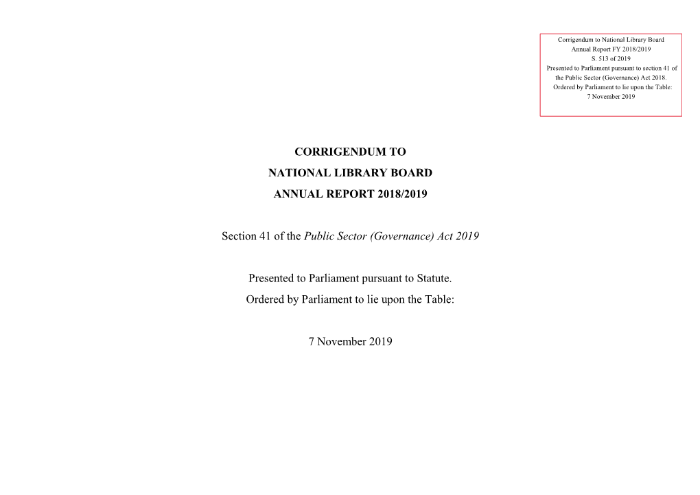 Corrigendum to National Library Board Annual Report 2018/2019