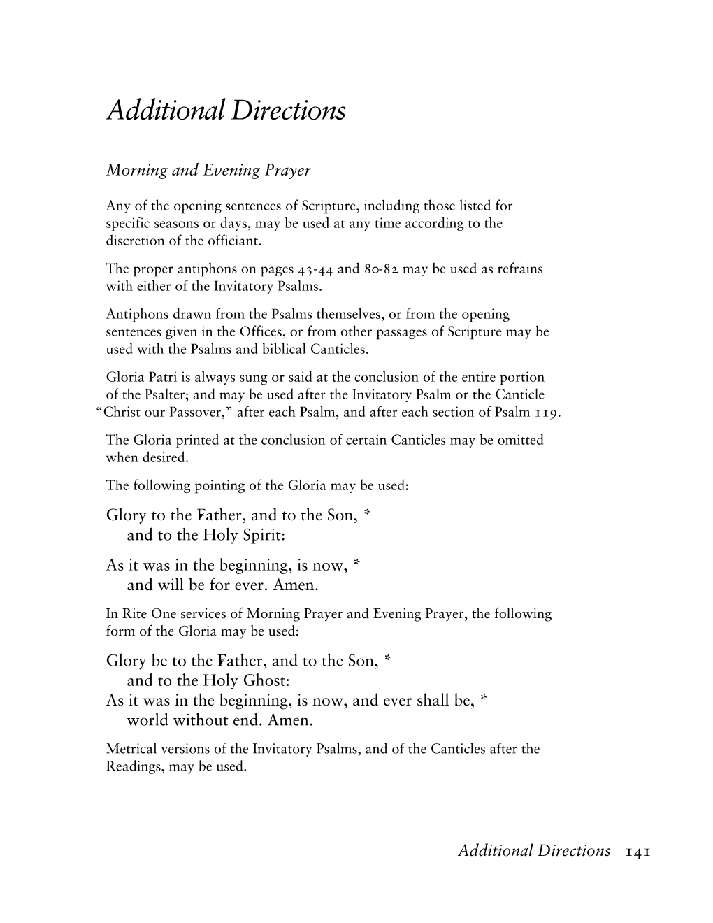 Directions for Morning and Evening Prayer