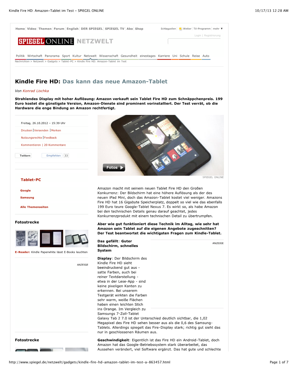 Kindle Fire HD: Amazon-Tablet Im Test - SPIEGEL ONLINE 10/17/13 12:28 AM