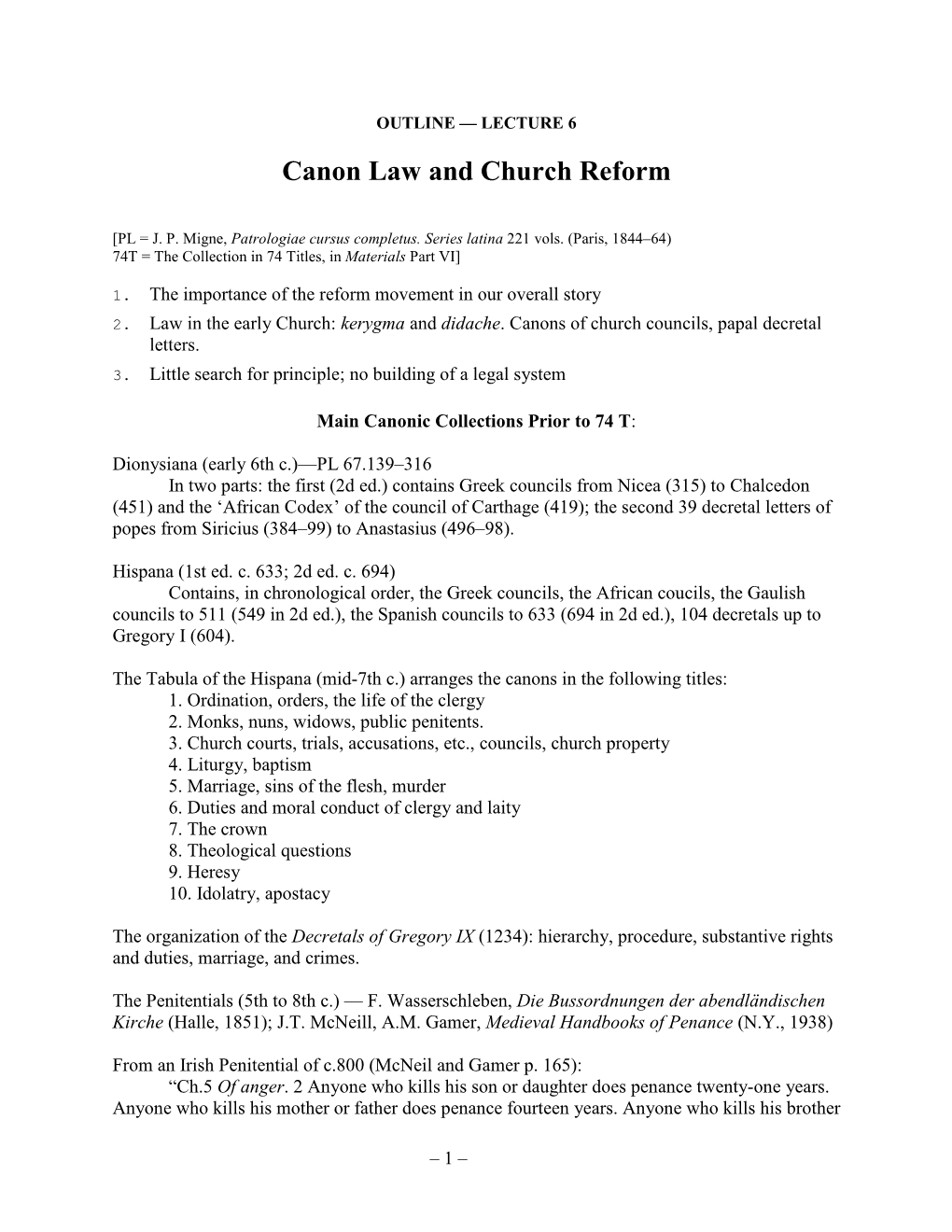 LECTURE 6 Canon Law and Church Reform