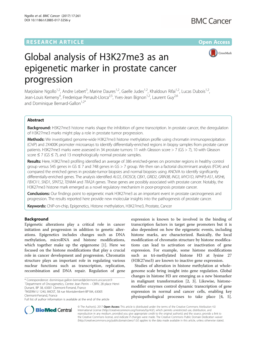 Global Analysis of H3k27me3 As an Epigenetic Marker in Prostate