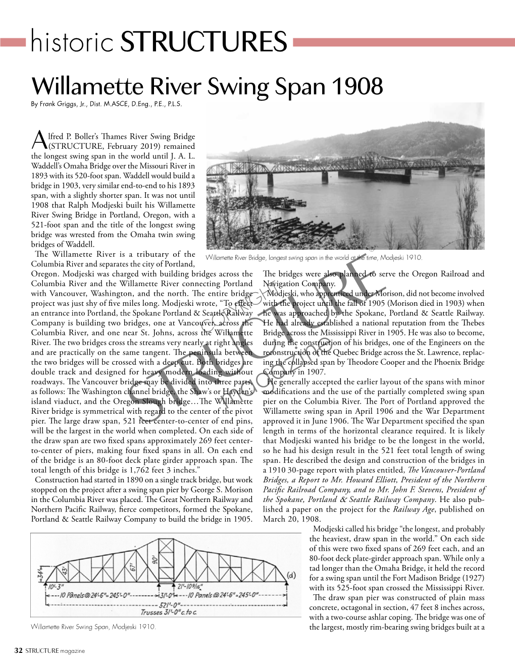 Historic STRUCTURES Willamette River Swing Span 1908 by Frank Griggs, Jr., Dist