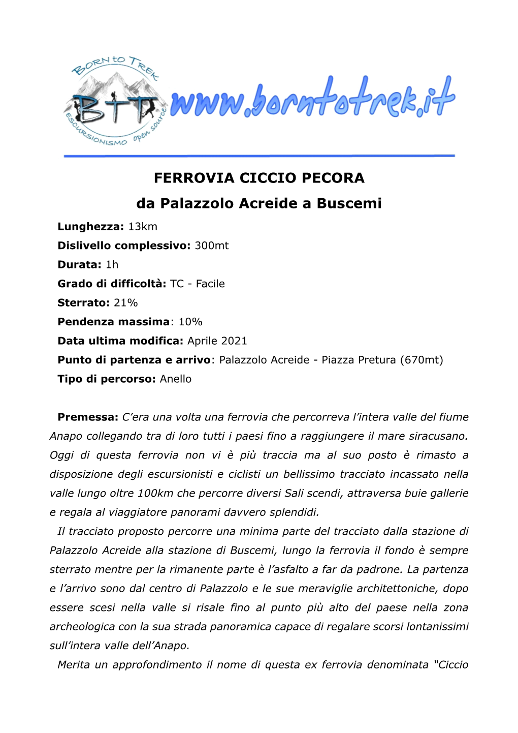 FERROVIA CICCIO PECORA Da Palazzolo Acreide a Buscemi