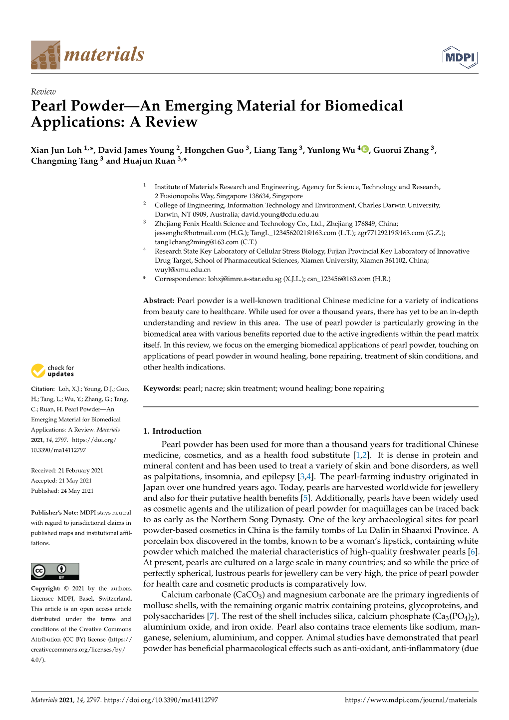 Pearl Powder—An Emerging Material for Biomedical Applications: a Review