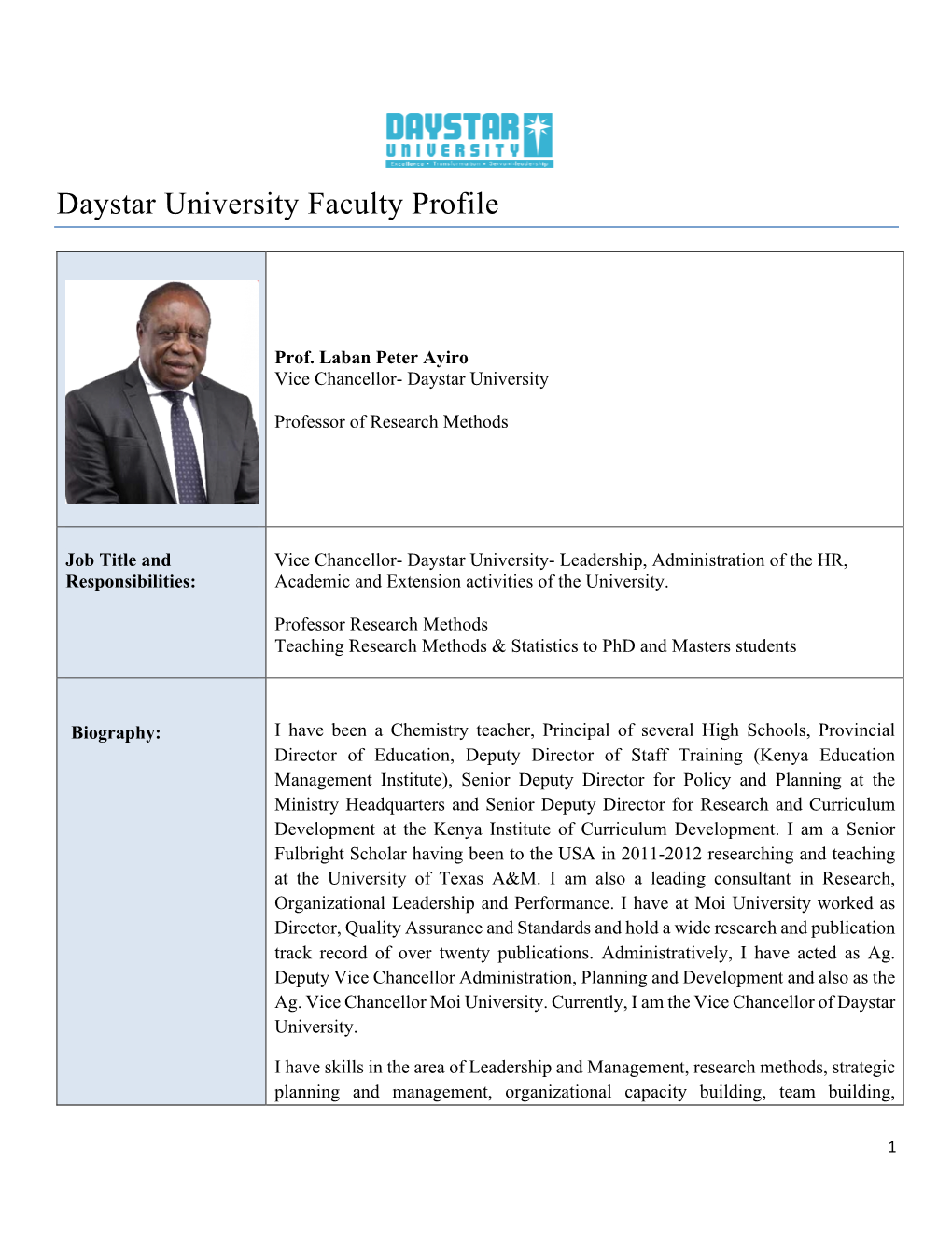 Live Profile for Prof. Laban Ayiro