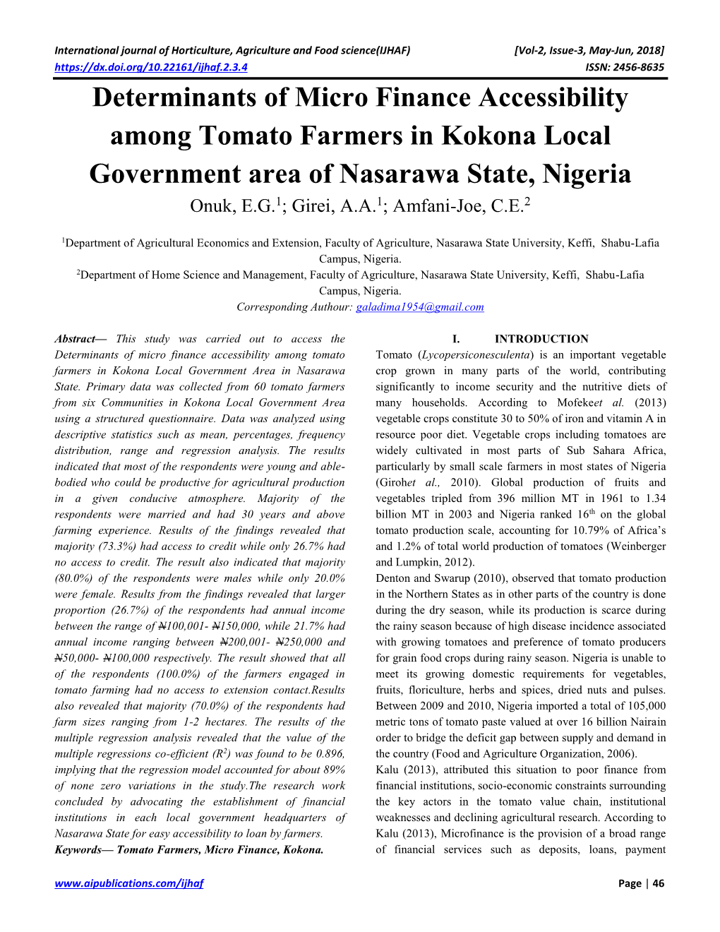 Determinants of Micro Finance Accessibility Among Tomato