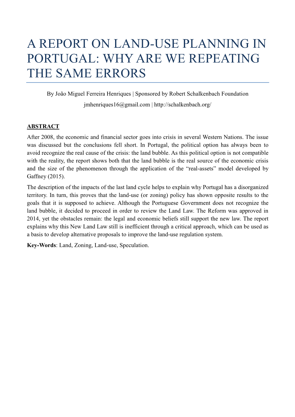 A Report on Land-Use Planning in Portugal: Why Are We Repeating the Same Errors