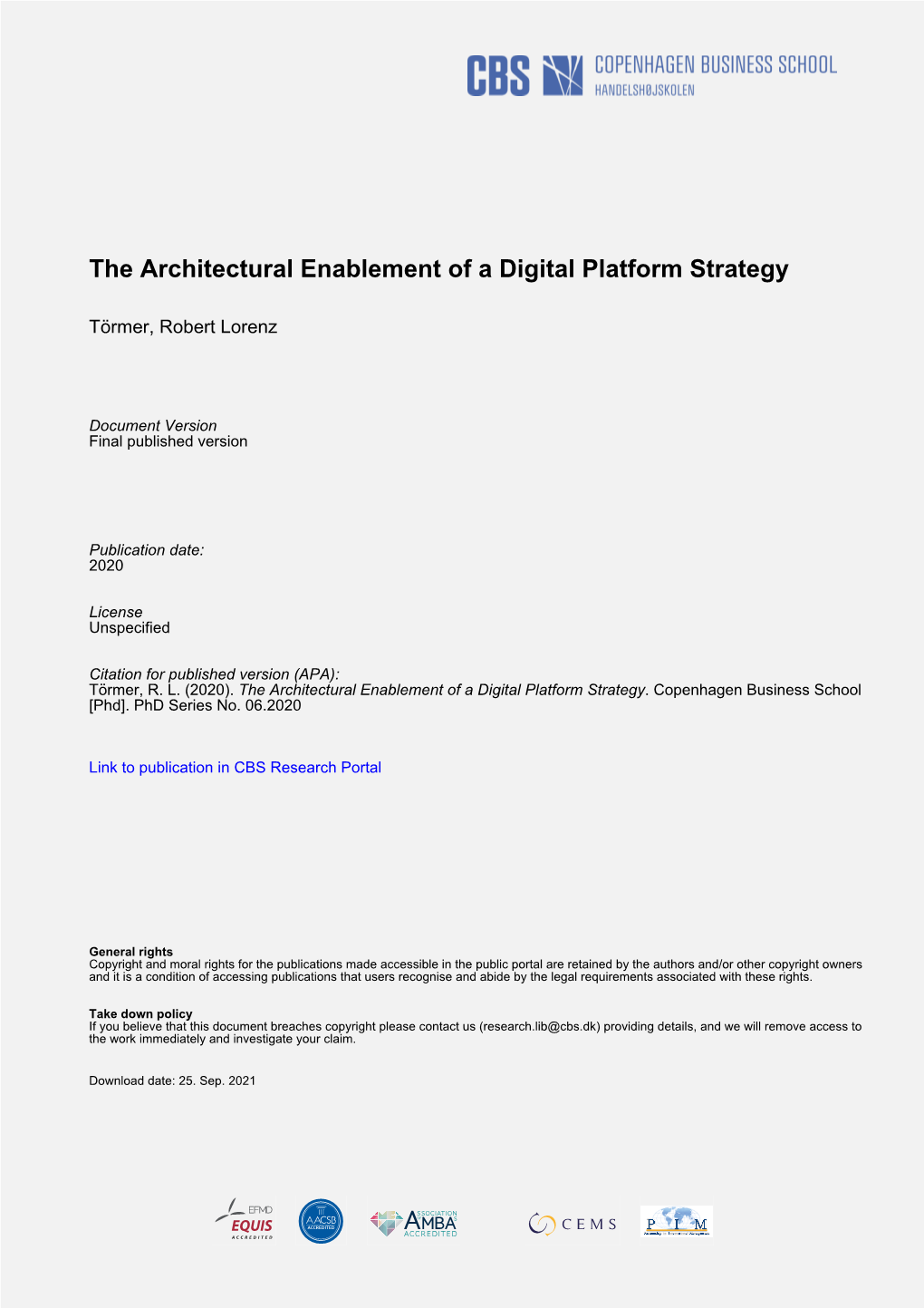 The Architectural Enablement of a Digital Platform Strategy