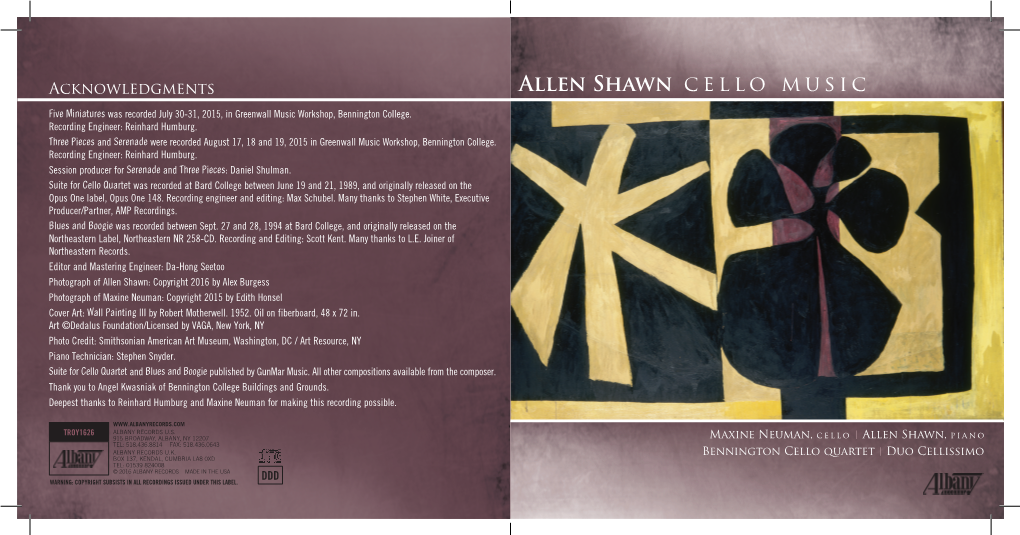 Allen Shawn Cello Music