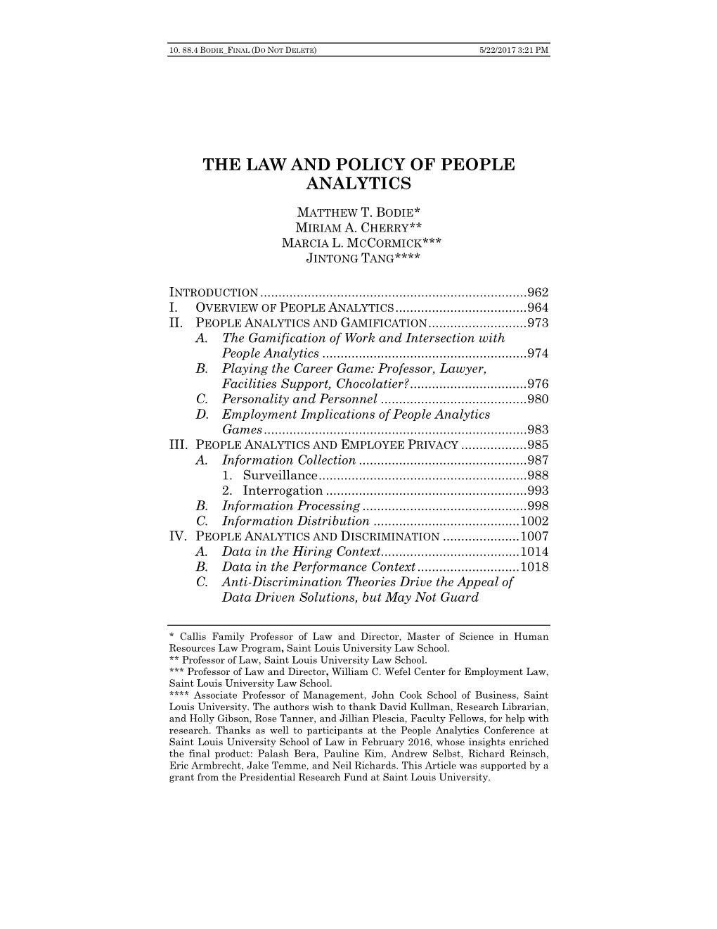 The Law and Policy of People Analytics