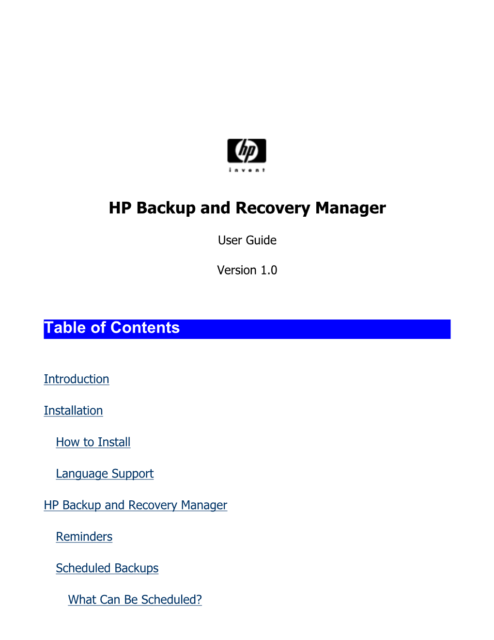 HP Backup and Recovery Manager