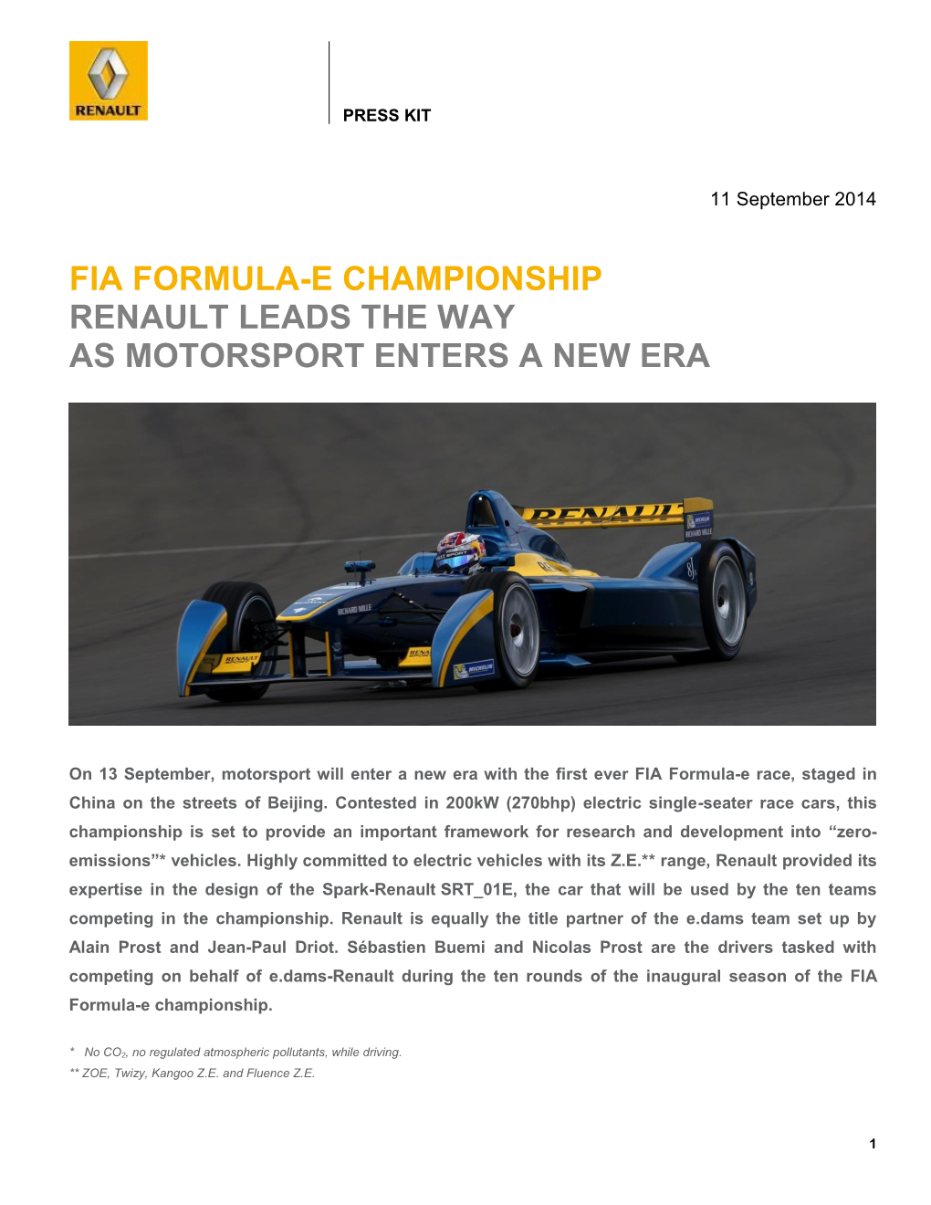 01 Fia Formula-E Championship: Venturing Into a New World