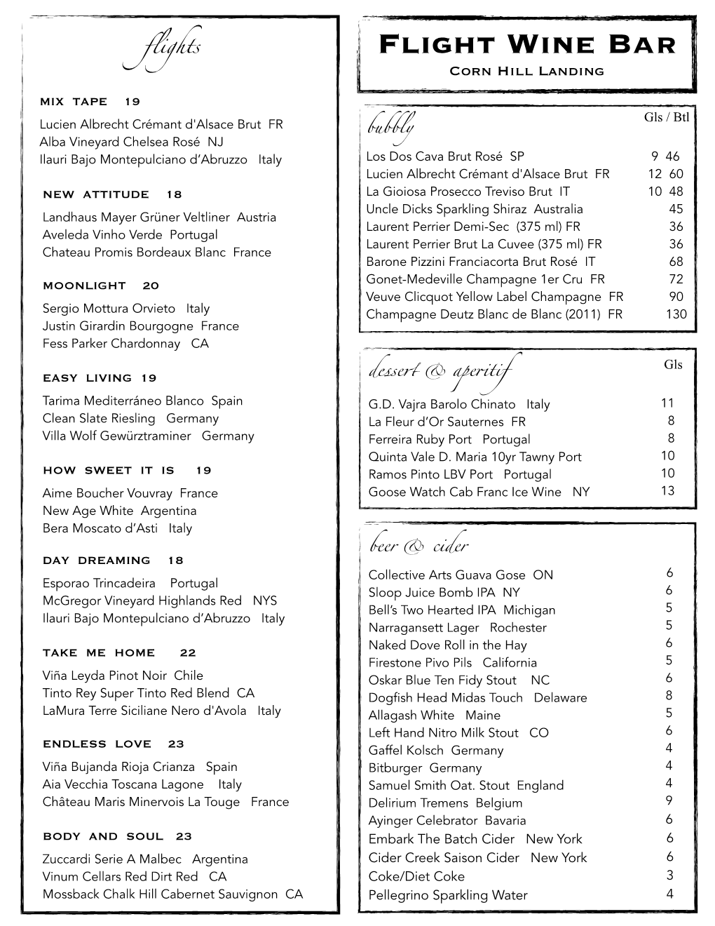 Flight Wine Bar ﬂights Corn Hill Landing