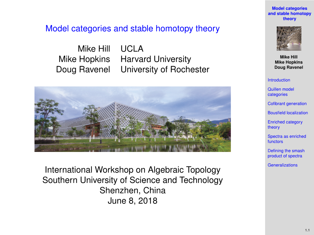 Model Categories and Stable Homotopy Theory Model Categories and Stable Homotopy Theory