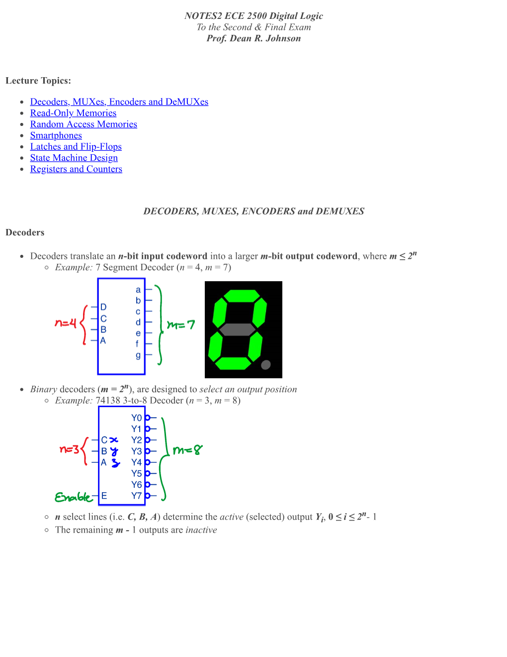 NOTES2 ECE 2500 Digital Logic to the Second & Final Exam Prof