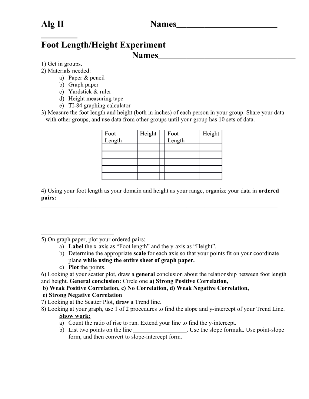 Foot Length/Height Experiment