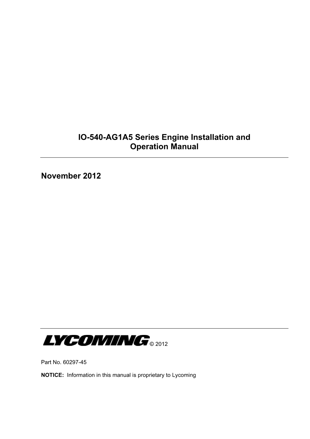 IO-540-AG1A5 Series Engine Installation and Operation Manual