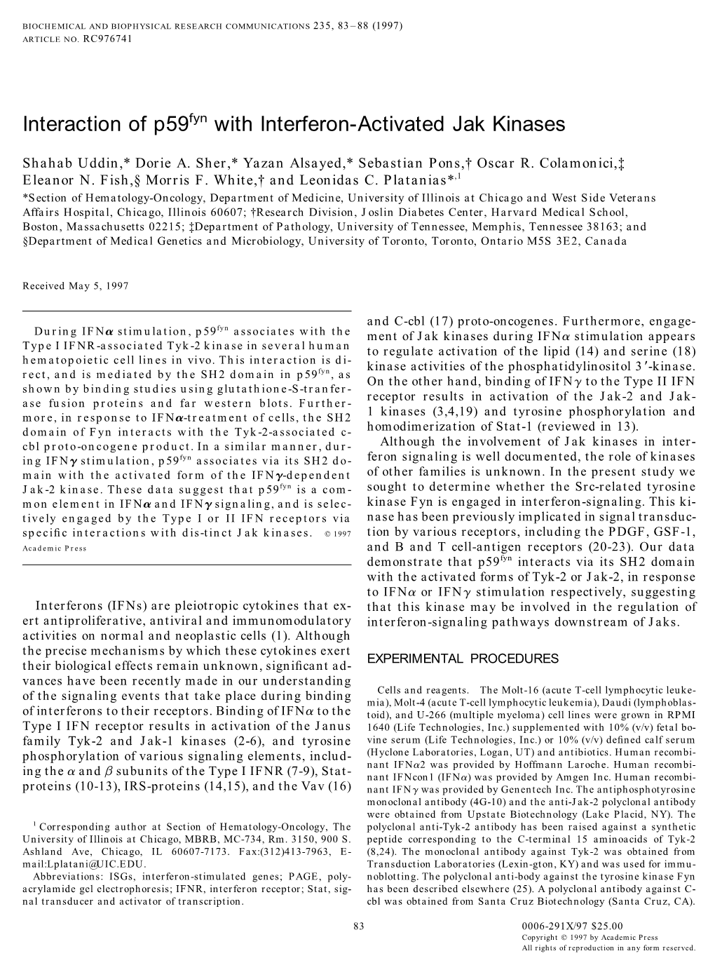 Interaction of P59fyn with Interferon-Activated Jak Kinases