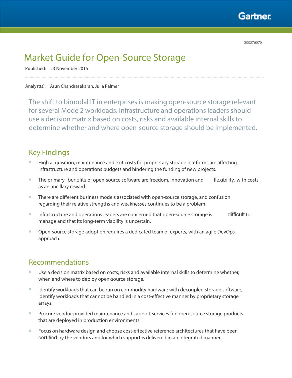 Market Guide for Open-Source Storage Published: 23 November 2015