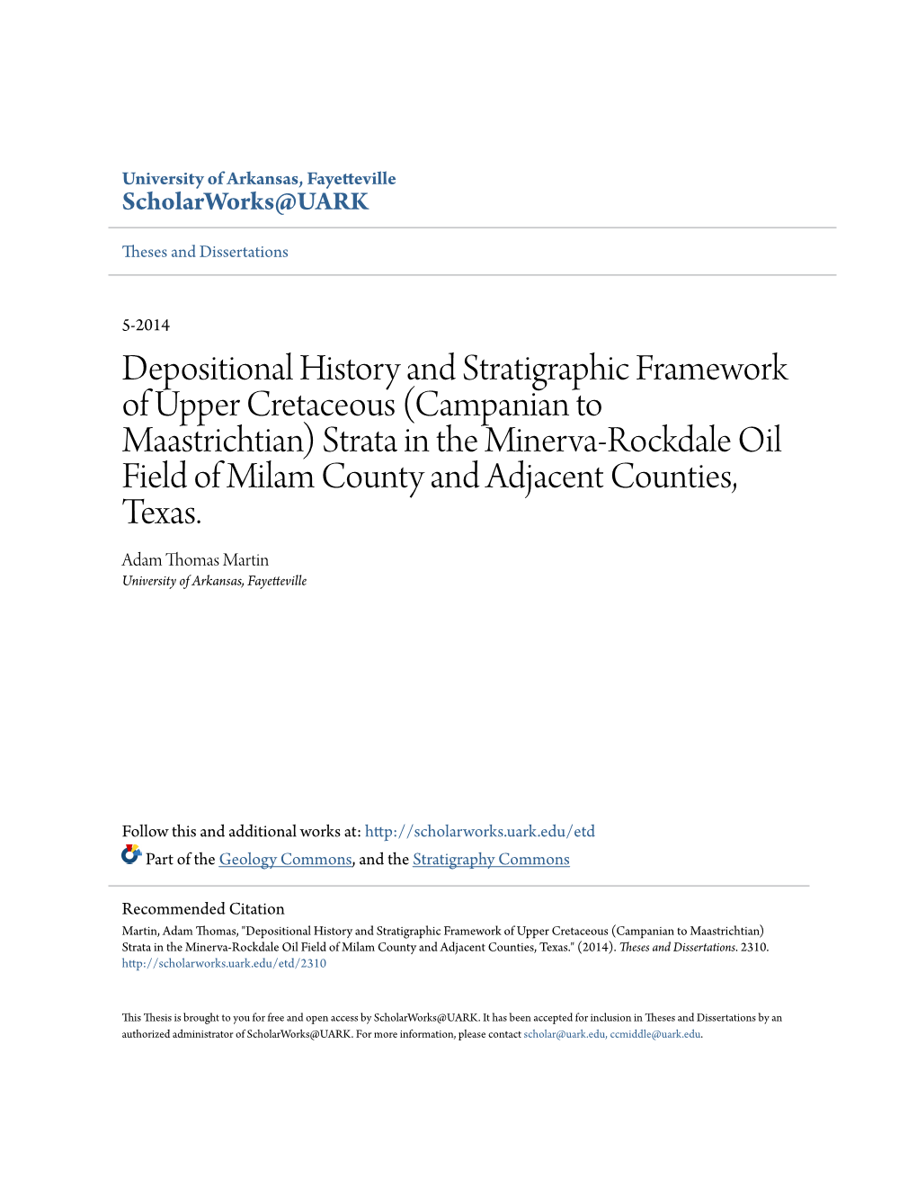 Depositional History and Stratigraphic Framework of Upper Cretaceous