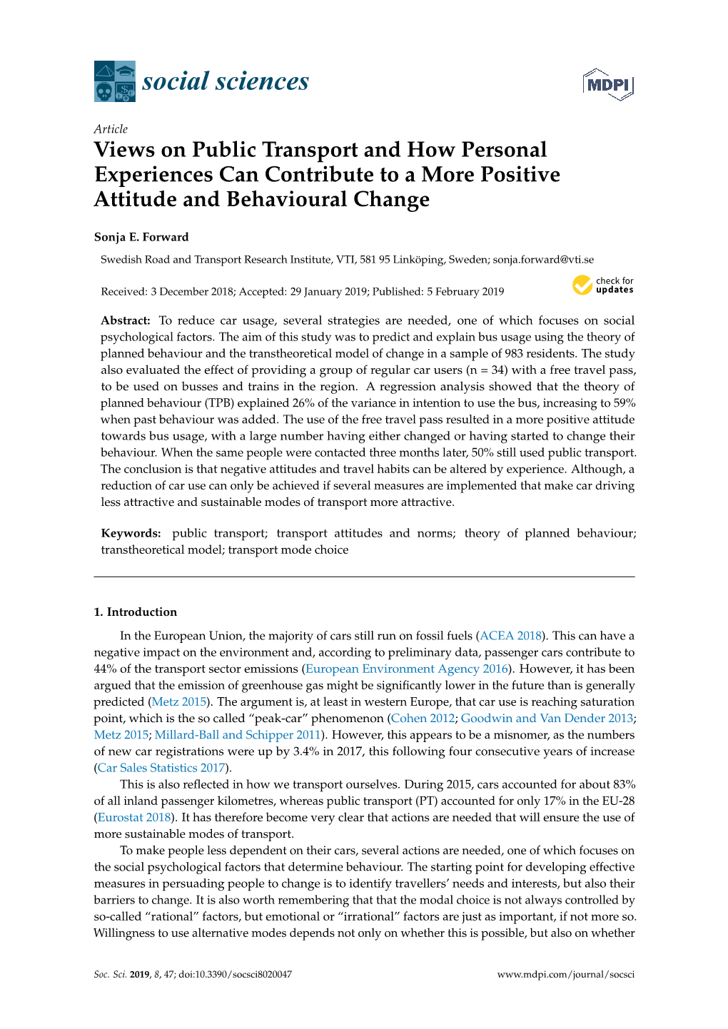 Views on Public Transport and How Personal Experiences Can Contribute to a More Positive Attitude and Behavioural Change