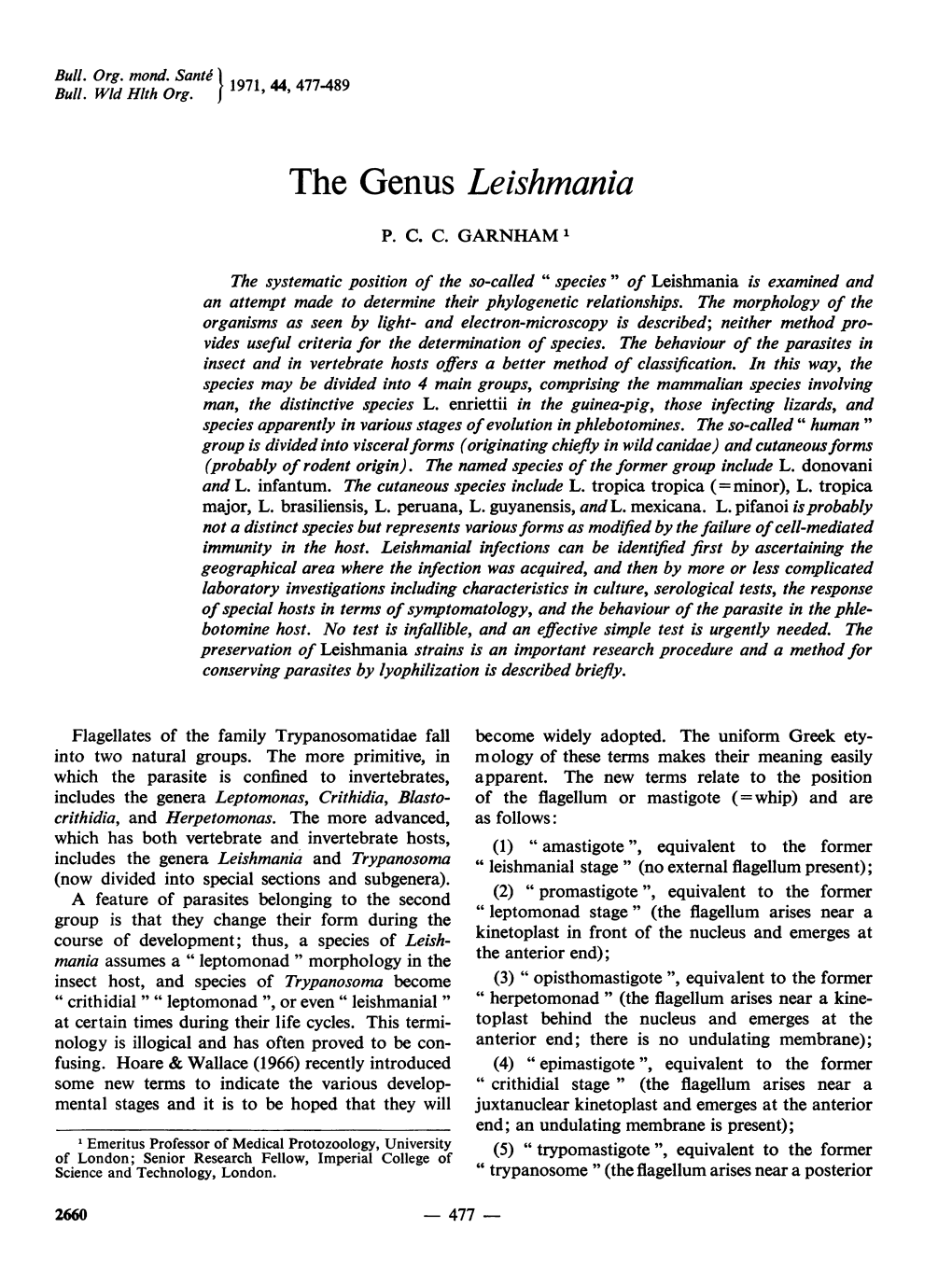 The Genus Leishmania