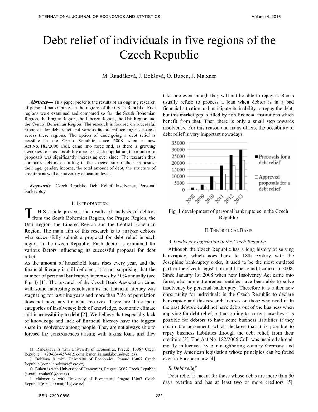 Debt Relief of Individuals in Five Regions of the Czech Republic