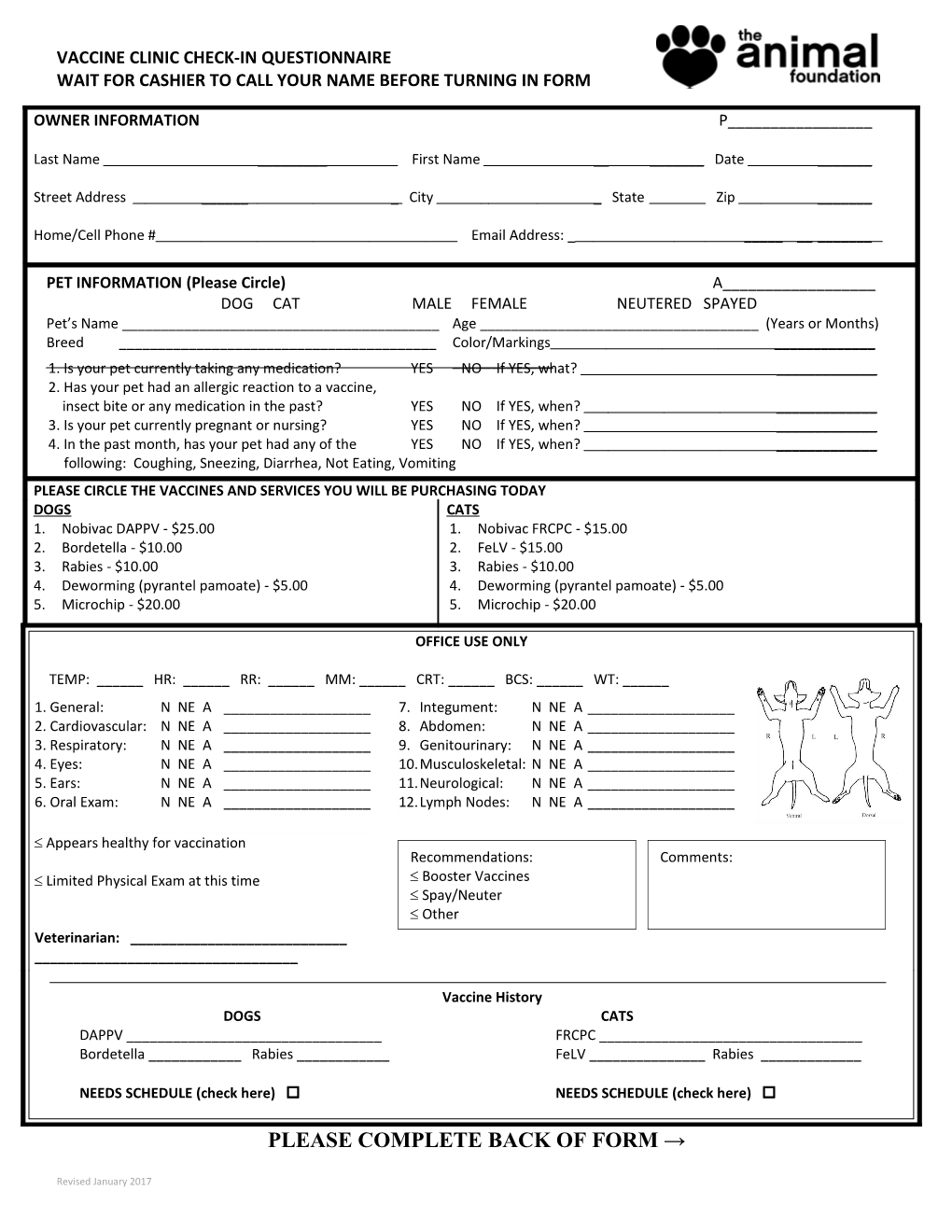 Please Read the Vaccine Clinic Information Handout Prior to Completing This Form