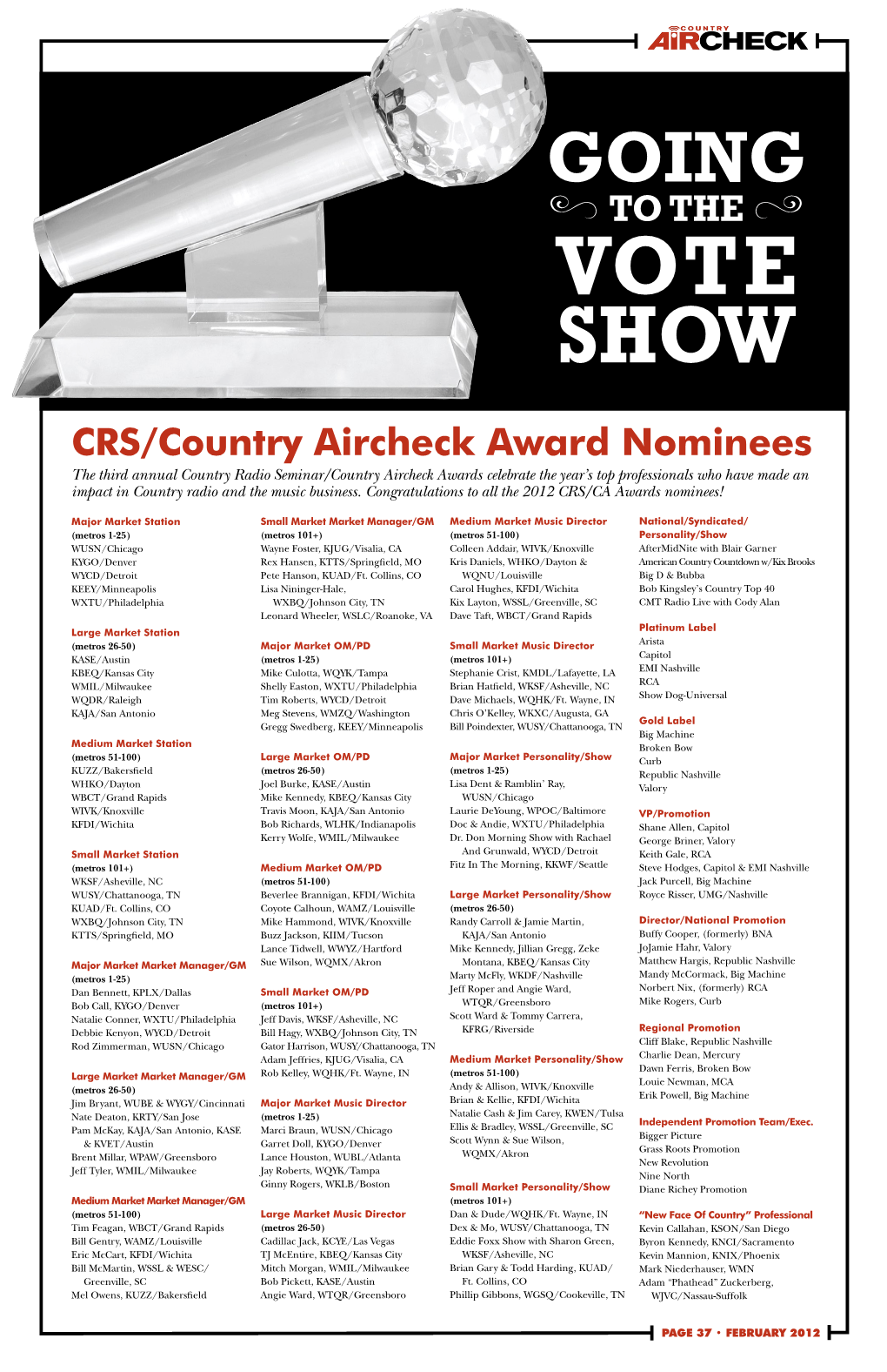 TO the CRS/Country Aircheck Award Nominees