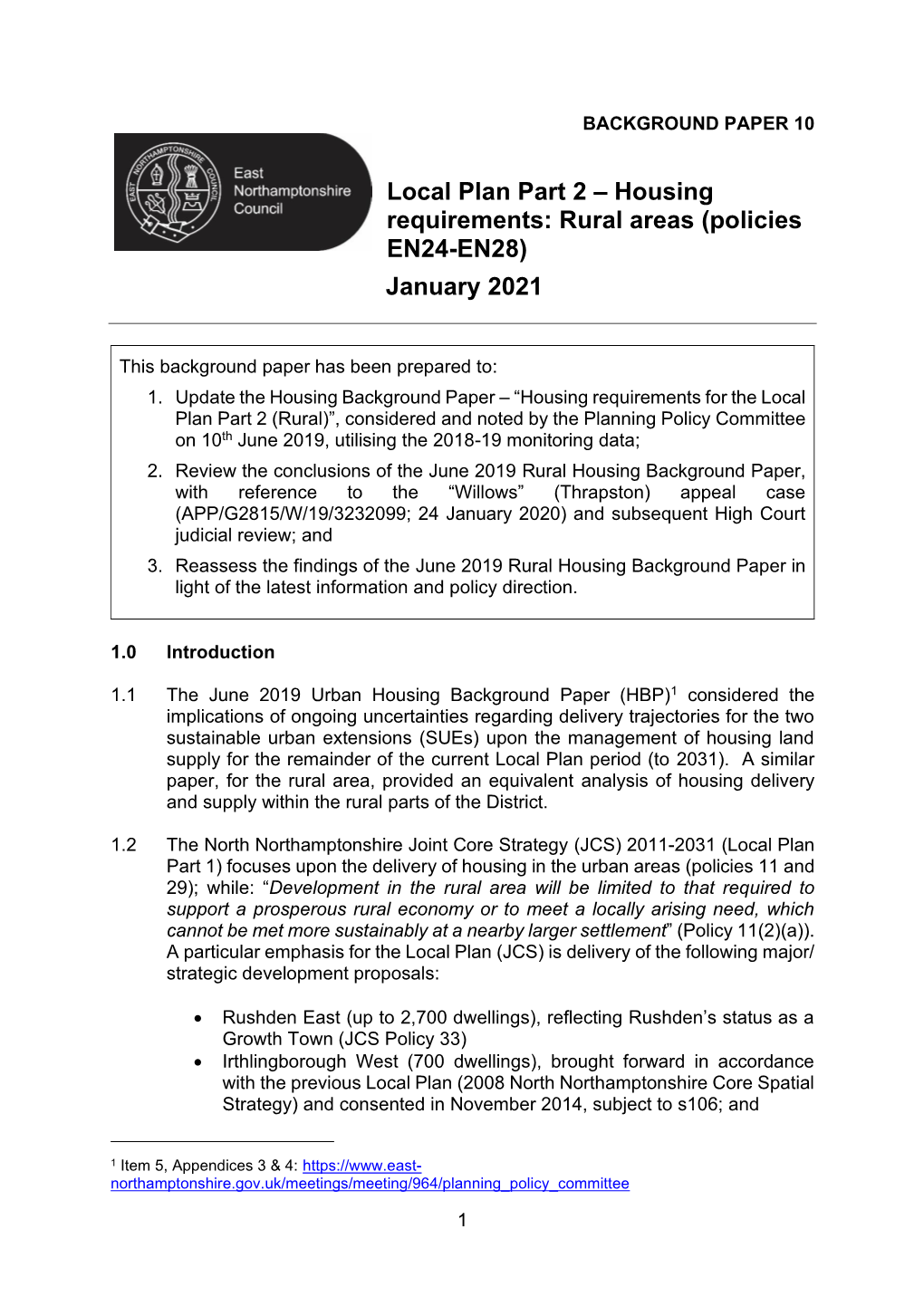 Housing Requirements: Rural Areas (Policies EN24-EN28) January 2021