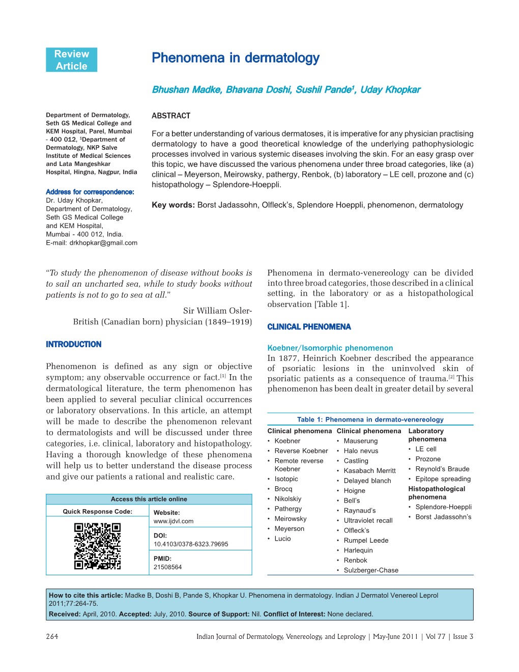 Phenomena in Dermatology Article