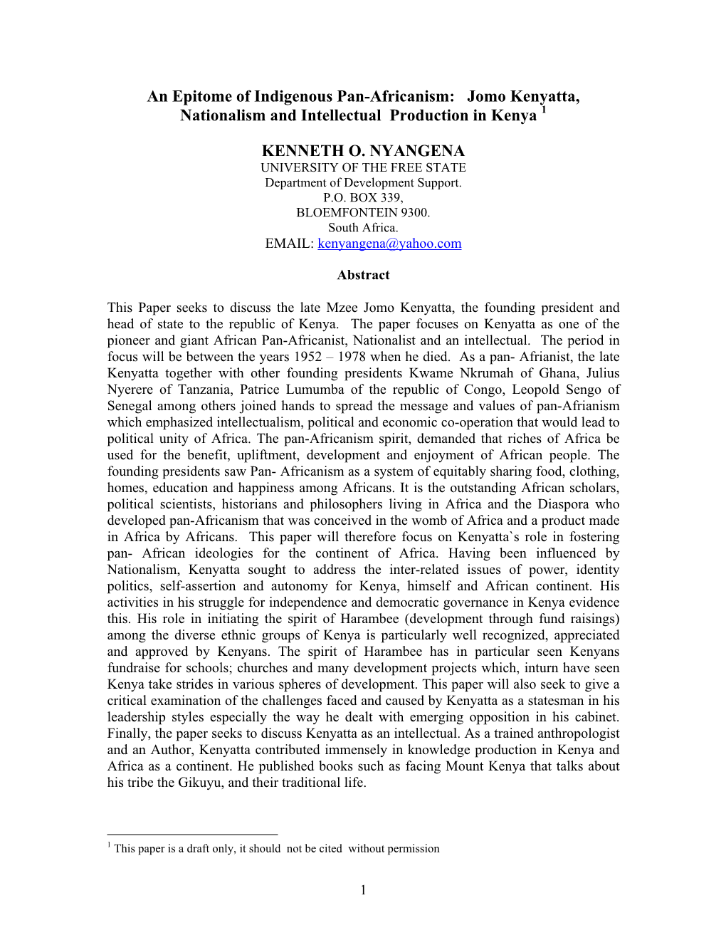 Jomo Kenyatta, Nationalism and Intellectual Production in Kenya 1