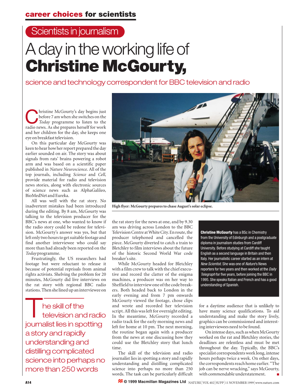 Christine Mcgourty, Science and Technology Correspondent for BBC Television and Radio