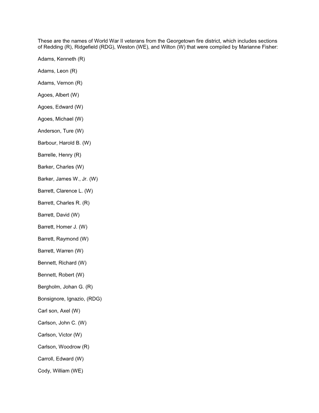 These Are the Names of World War II Veterans from the Georgetown Sections of Redding (R)