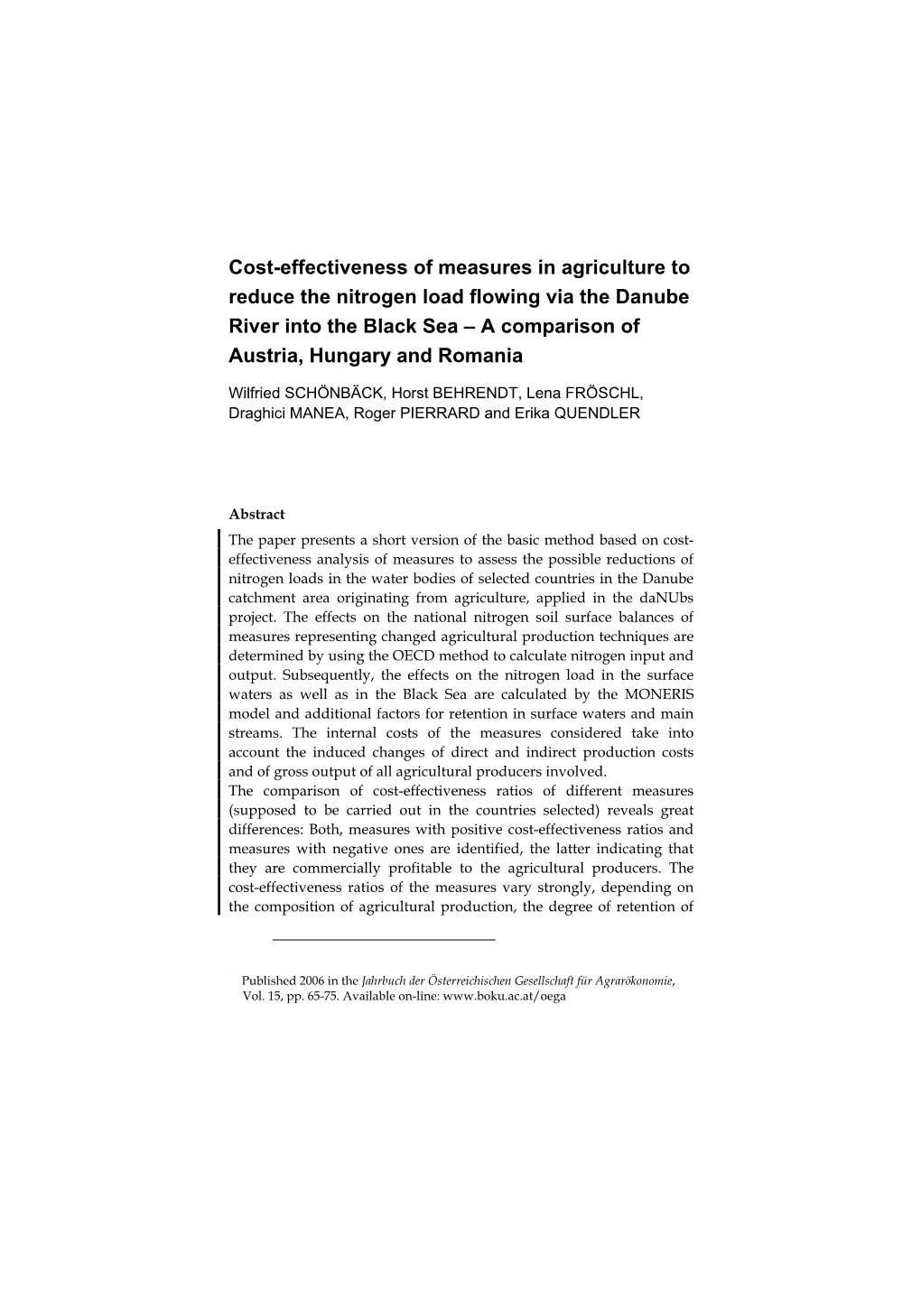 Cost-Effectiveness of Measures in Agriculture to Reduce the Nitrogen