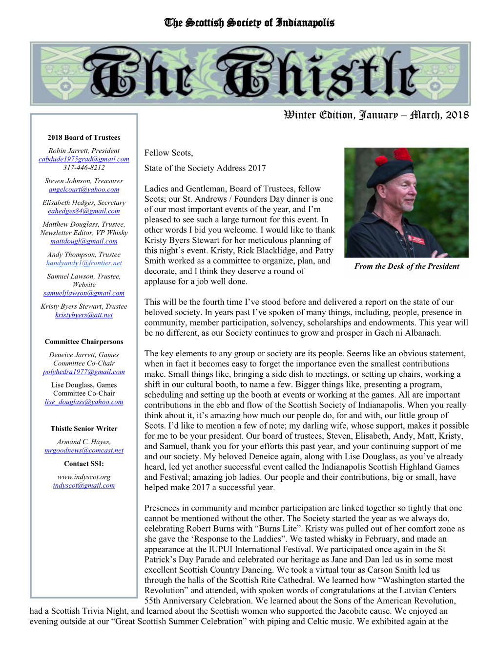 The Scottish Society of Indianapolis Winter Edition, January – March, 2018