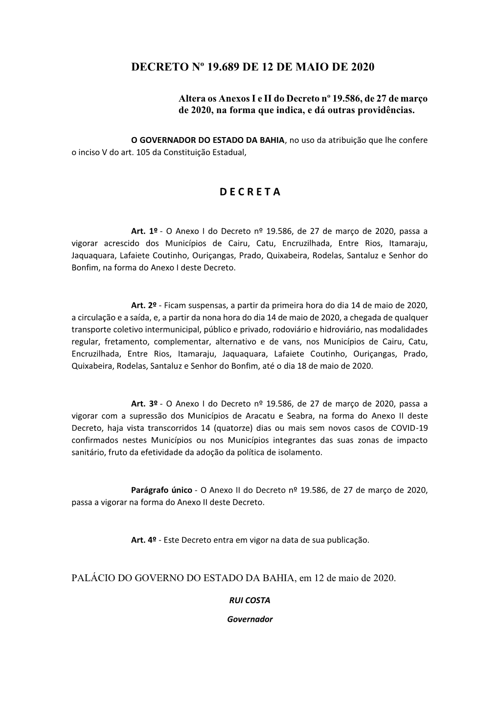 Decreto Nº 19.689 De 12 De Maio De 2020