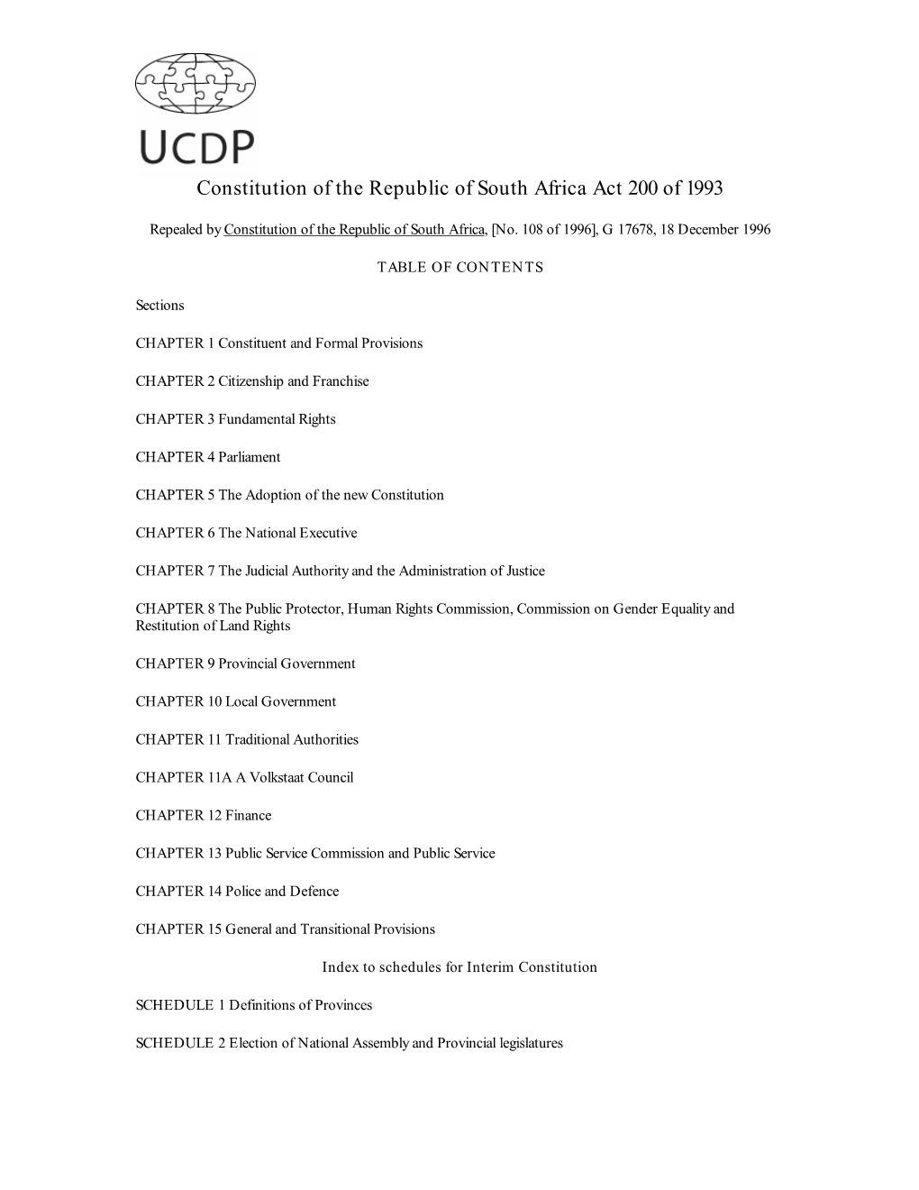 Constitution of the Republic of South Africa Act 200 of 1993