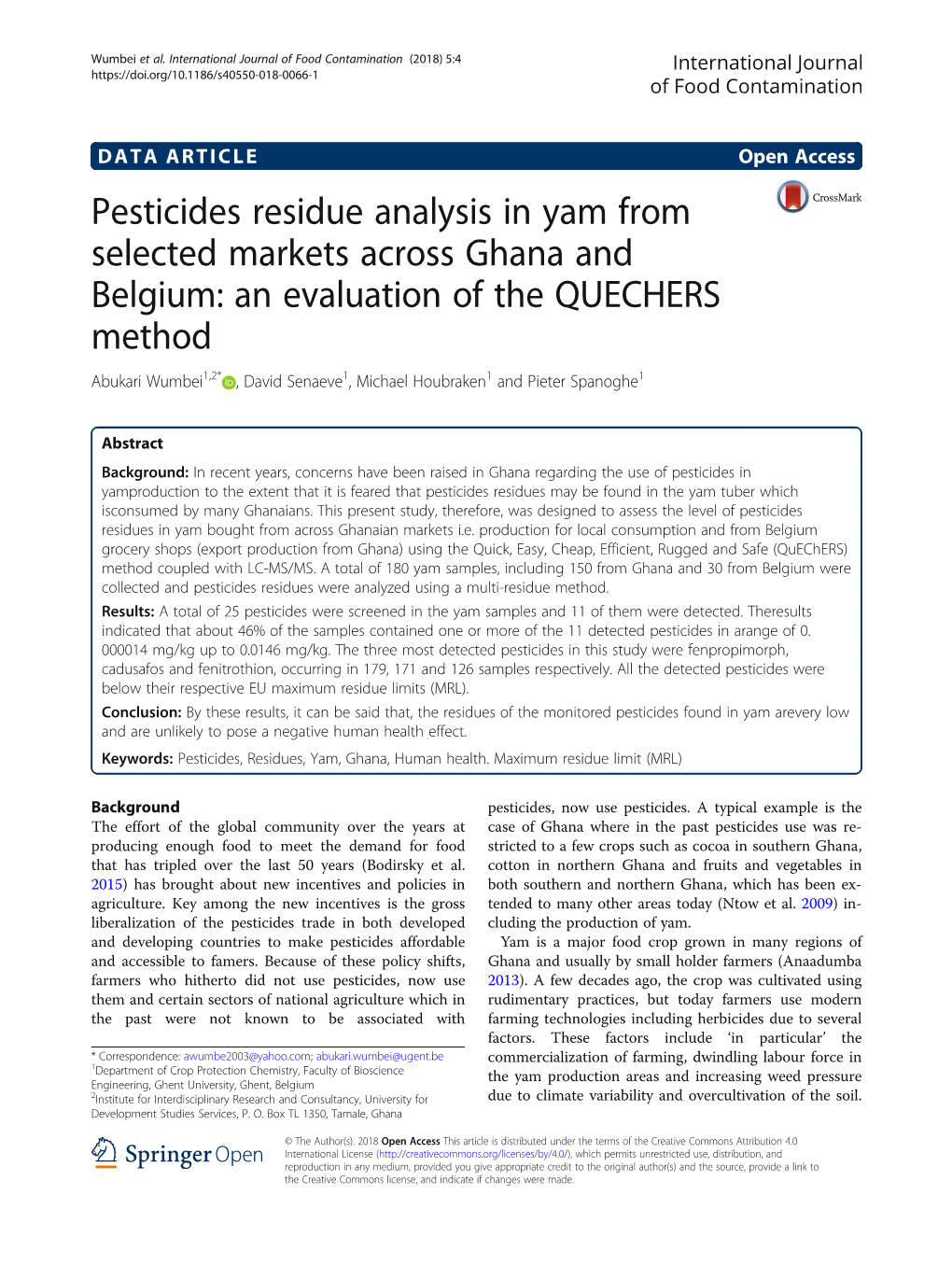 Pesticides Residue Analysis in Yam from Selected Markets Across
