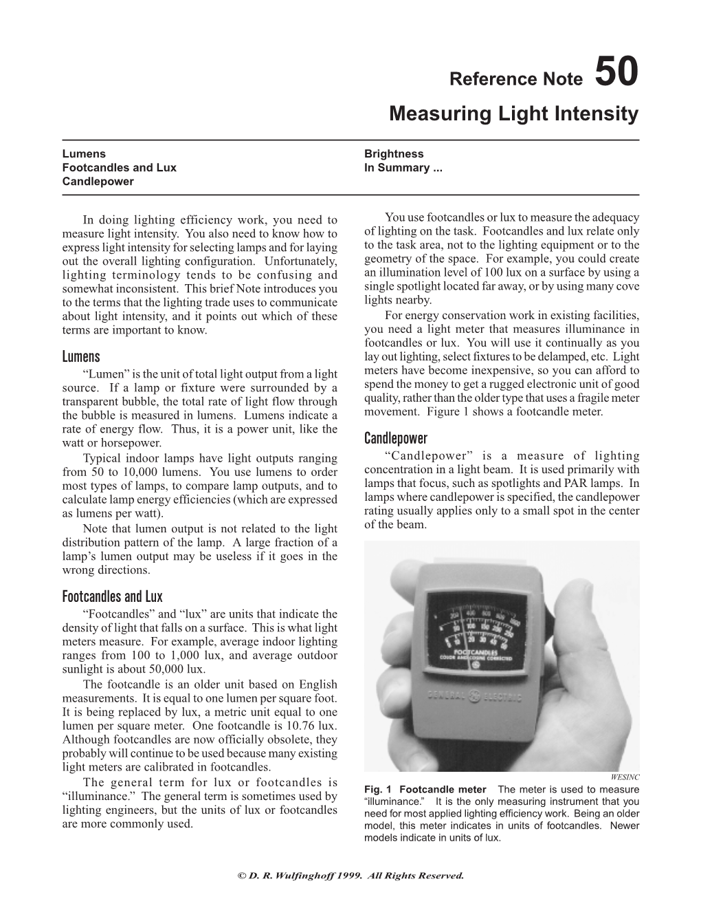 Reference Note 50 Measuring Light Intensity