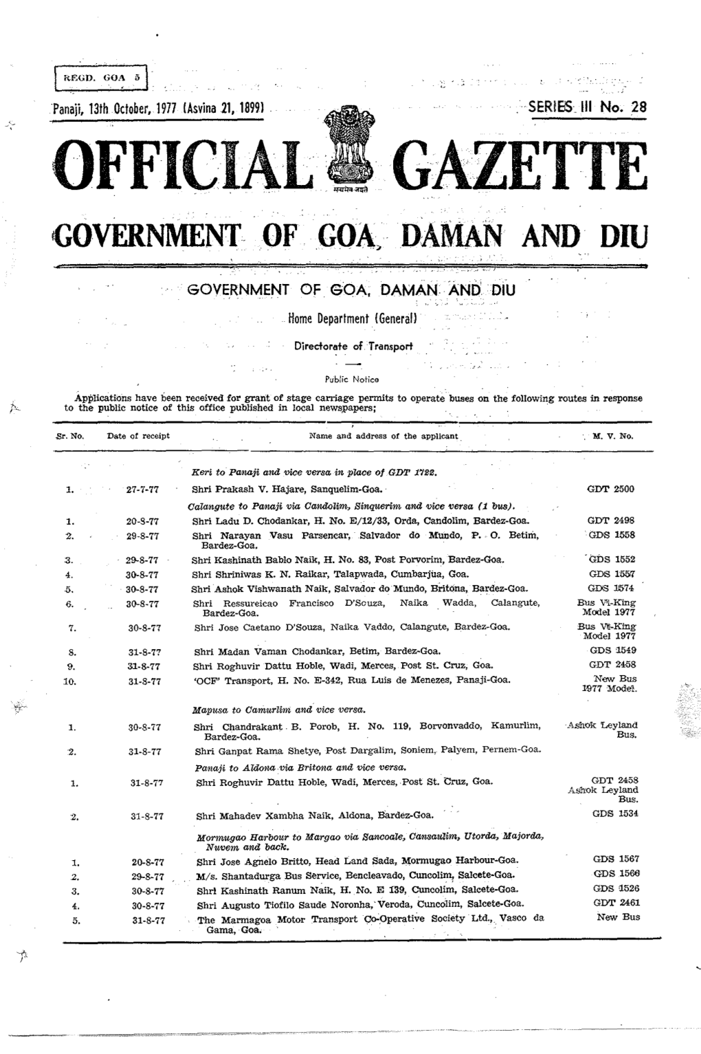 Official Gazette Government of Goa> Daman and Diu