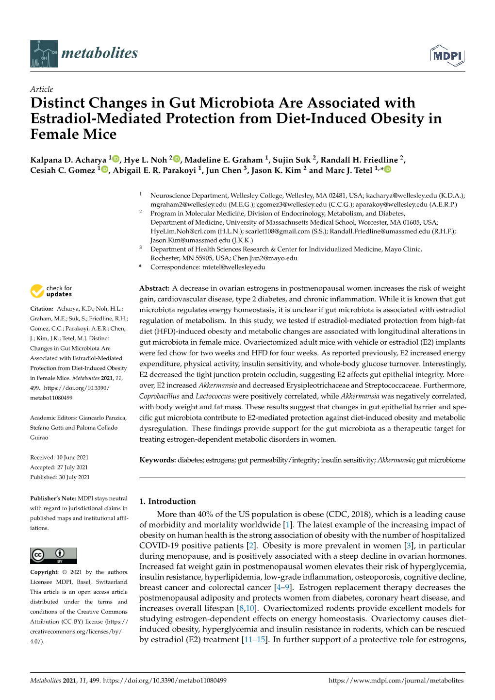 Distinct Changes in Gut Microbiota Are Associated with Estradiol-Mediated Protection from Diet-Induced Obesity in Female Mice