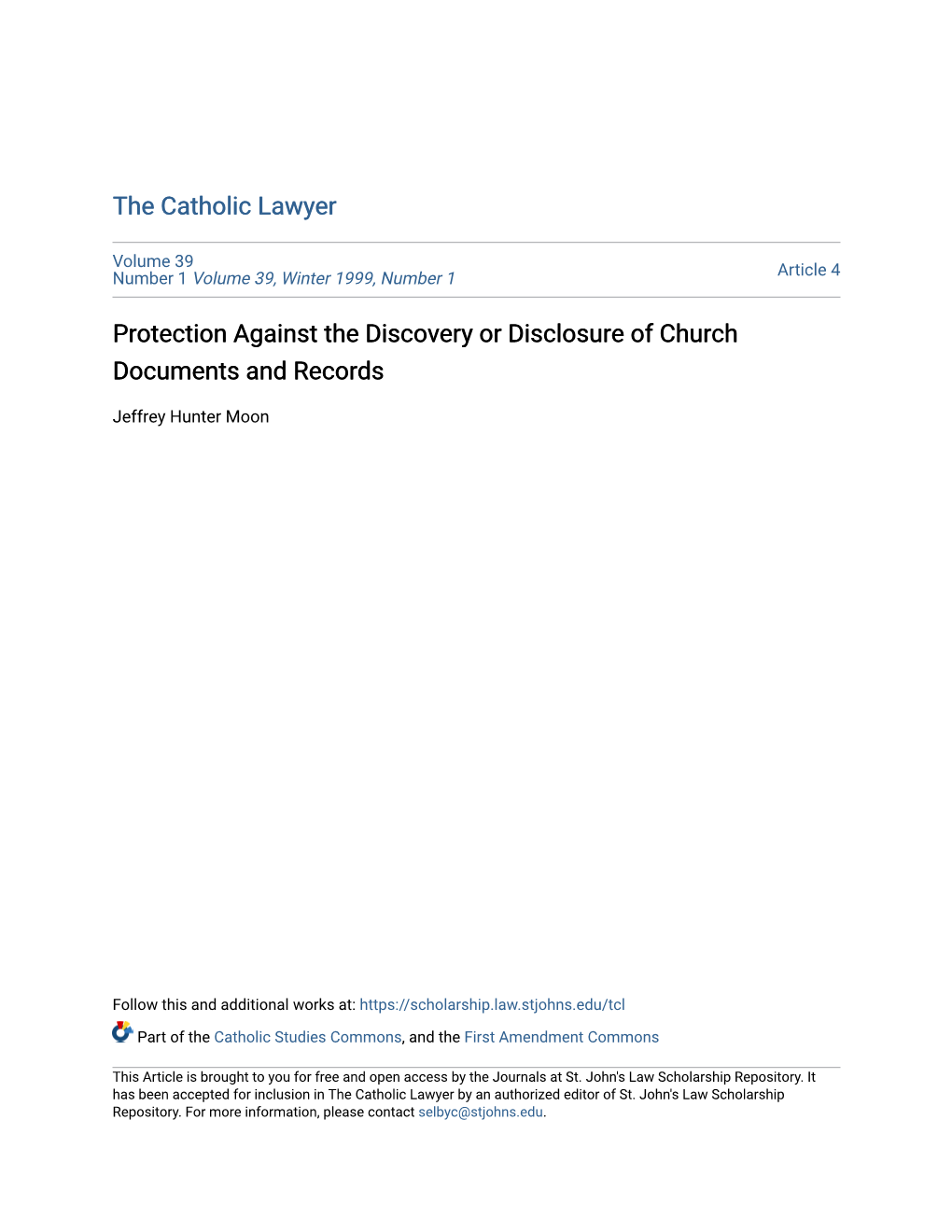 Protection Against the Discovery Or Disclosure of Church Documents and Records