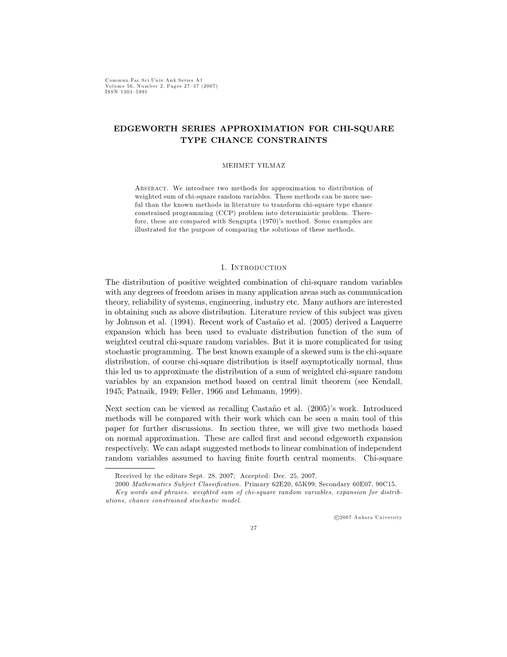 Edgeworth Series Approximation for Chi-Square Type Chance Constraints