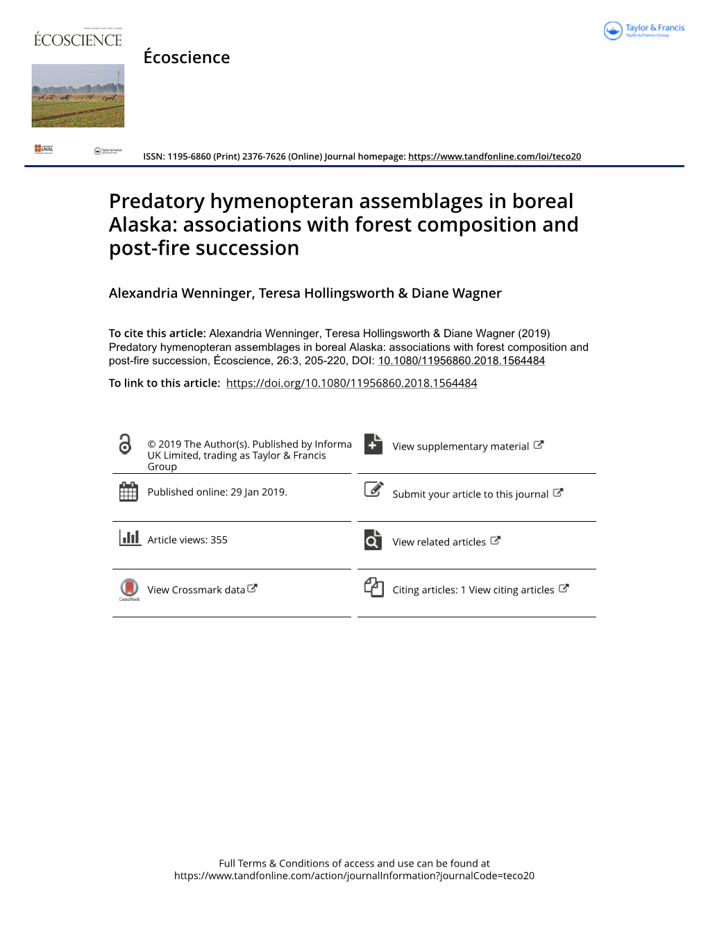 Predatory Hymenopteran Assemblages in Boreal Alaska: Associations with Forest Composition and Post-Fire Succession